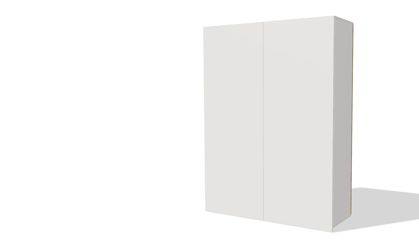 Armario blanco de dos puertas y tres cajones, de 1800 × 600 × 2400 mm.